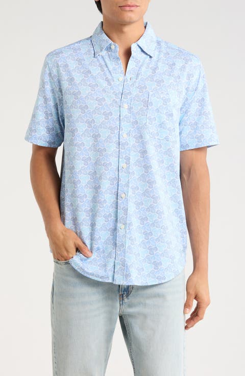Honeycomb Geo Print Short Sleeve Button-Up Shirt