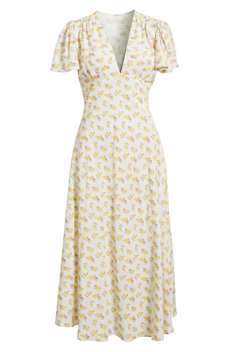 Faithfull the Brand Stacia Floral A-Line Midi Dress, Alternate, color, Hazy Rose Canary