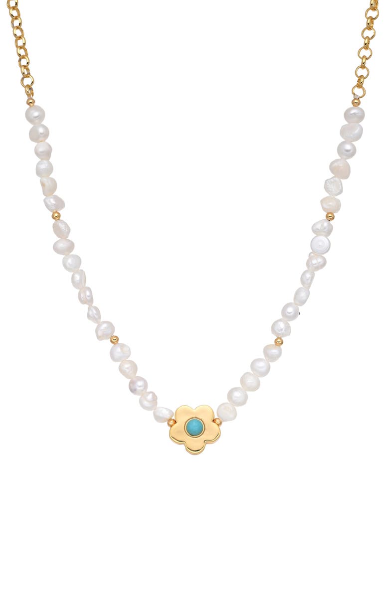 EYE CANDY LOS ANGELES Shannon Freshwater Pearl Flower Pendant Necklace, Main, color, Gold