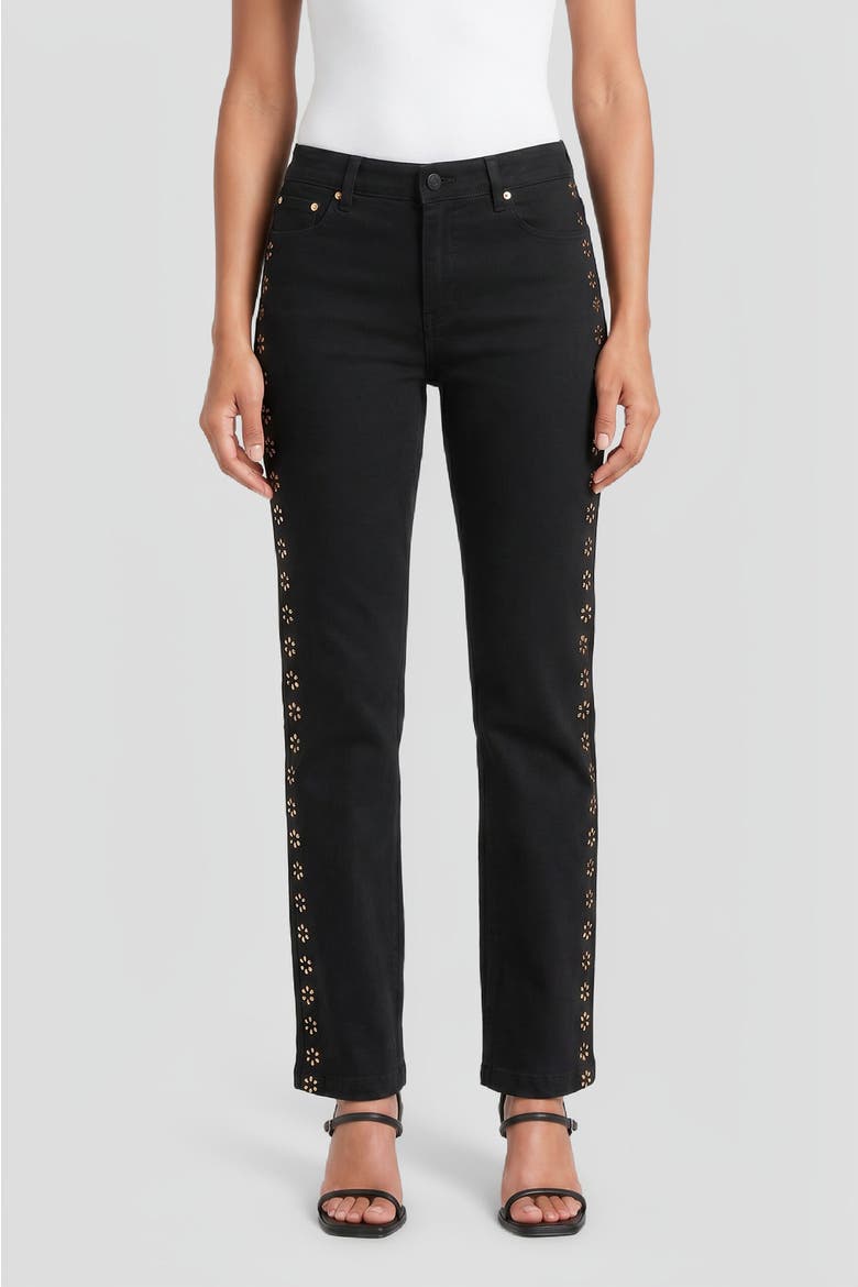 x Anna Marie Floral Rhinestone Flared Jeans, Main, color, Black