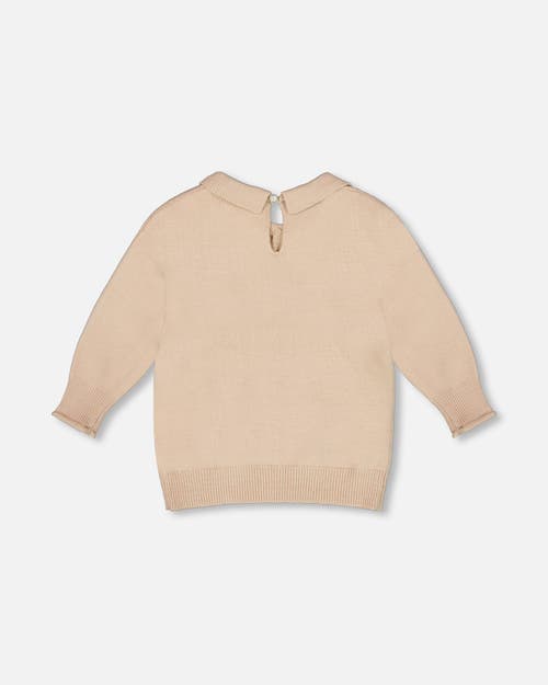 Deux Par Deux 3/4 Sleeve Knitted Sweater In Sand