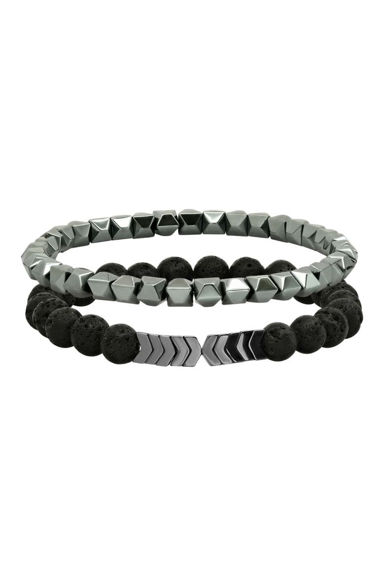 Men's Hematite and Black Lava Set of 2 Bracelets, Main, color, SILVER/ BLACK