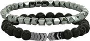 STEELTIME Men's Hematite and Black Lava Set of 2 Bracelets