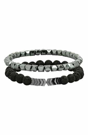 Men's Hematite and Black Lava Set of 2 Bracelets