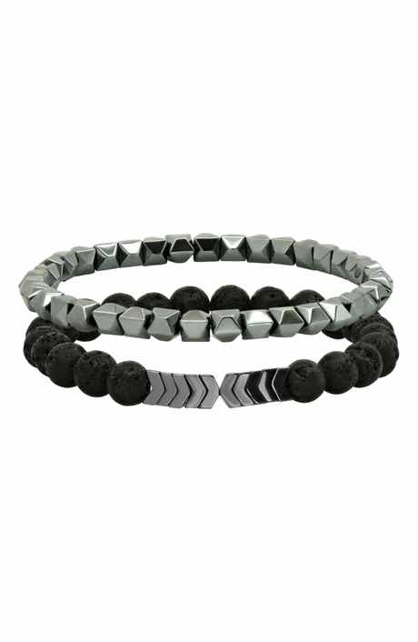 Men's Hematite and Black Lava Set of 2 Bracelets