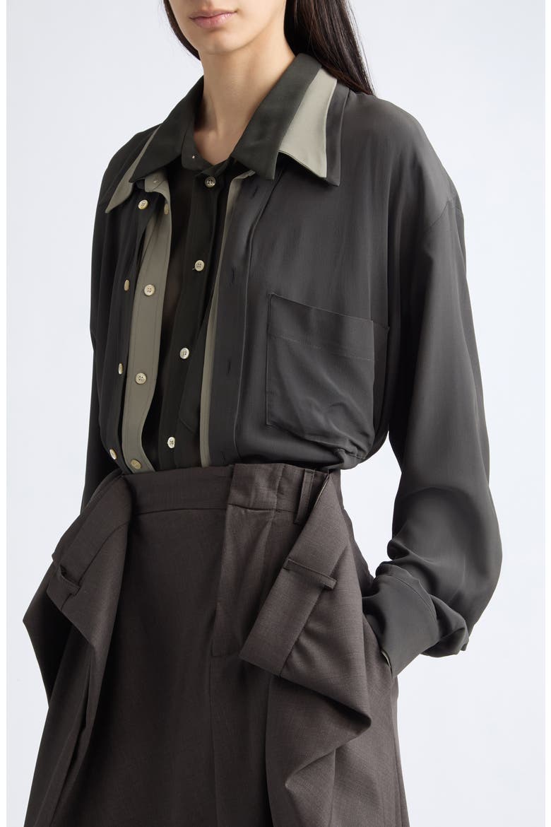 Georgette Triple Layered Look Button-Up Shirt, Alternate, color, SAGE GEORGETTE TRIPLE COMBO