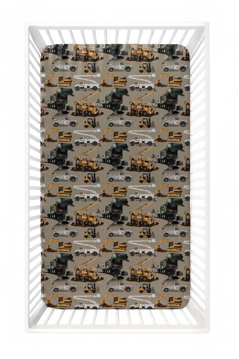 Work Hard, Play Hard Crib Sheet, Main, color, Beige