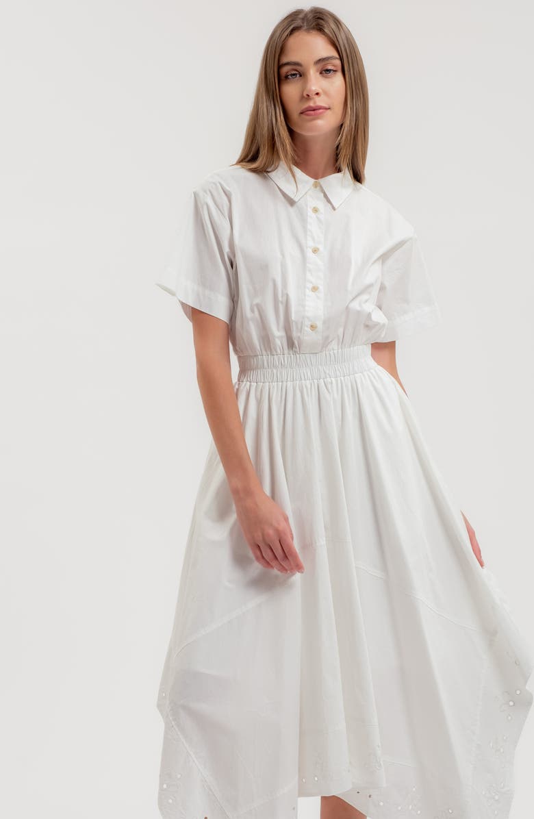 ZOE AND CLAIRE Handkerchief Hem Shirtdress, Alternate, color, White