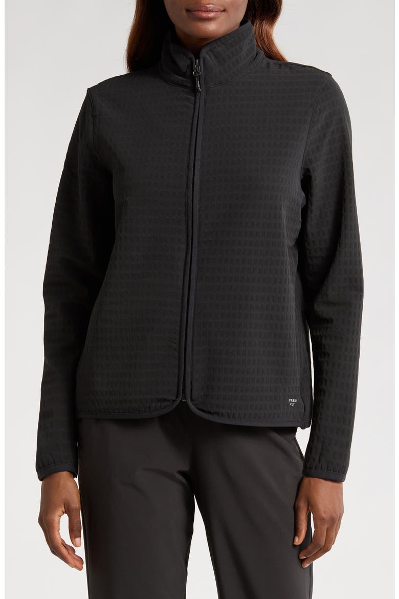 Grid Bonded Fleece Zip Jacket, Alternate, color, BLACK