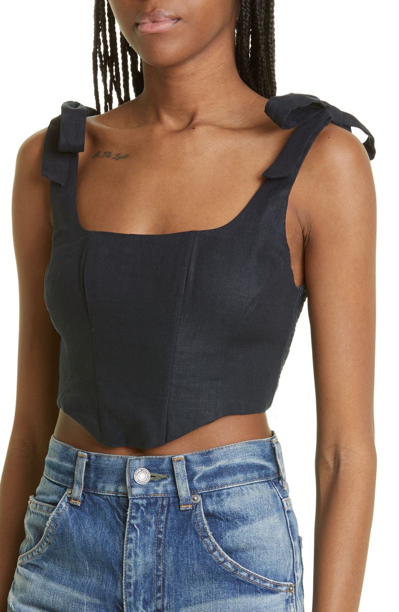 FARM Rio Tie Strap Corset Linen Tank, Alternate, color,