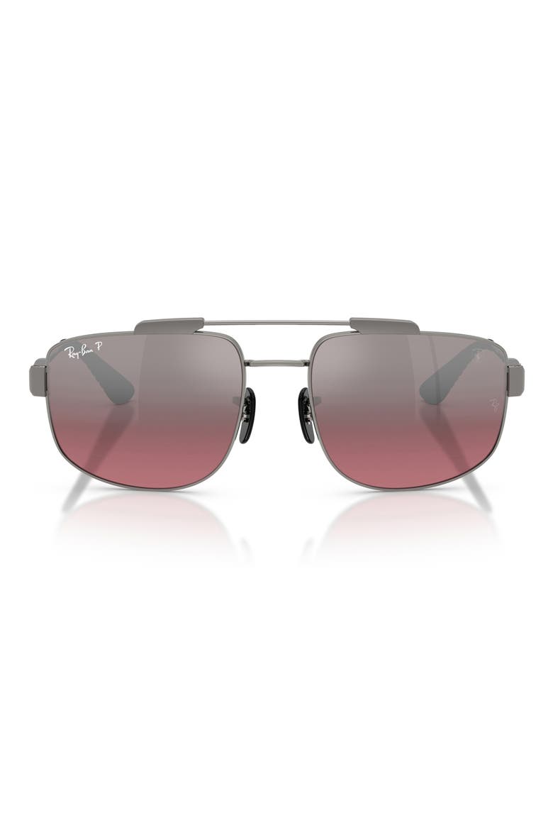 58mm Ferrari Polarized Square Sunglasses, Main, color, GUNMETAL / WINE