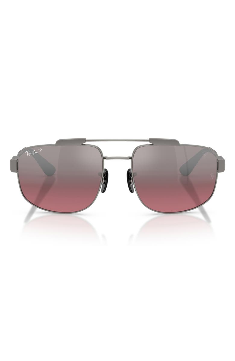 Ray-Ban 58mm Ferrari Polarized Square Sunglasses, Main, color, Gunmetal / Wine