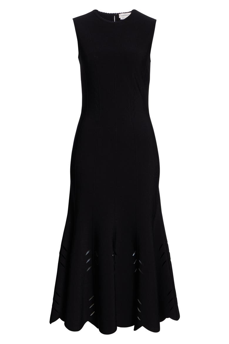 Alexander McQueen Cutout Scallop Hem Midi Sweater Dress, Alternate, color, BLACK