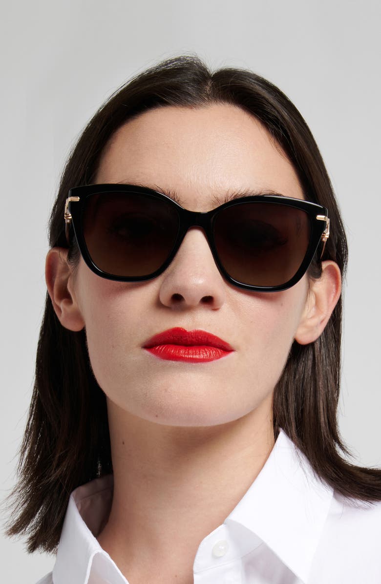 Carolina Herrera Her 55mm Gradient Cat Eye Sunglasses, Alternate, color, Black/ Brown Sf