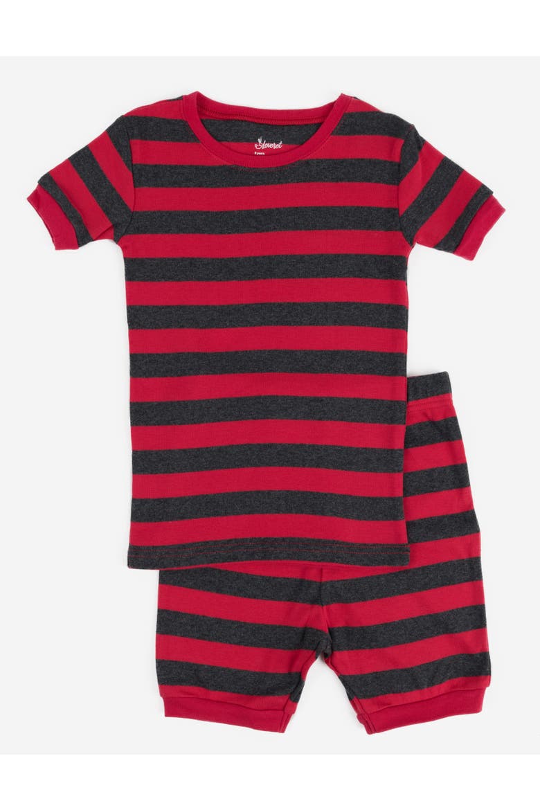 Kids Cotton Two-Piece Short Pajamas, Stripes & Solids, Main, color, Striped Red & Gray
