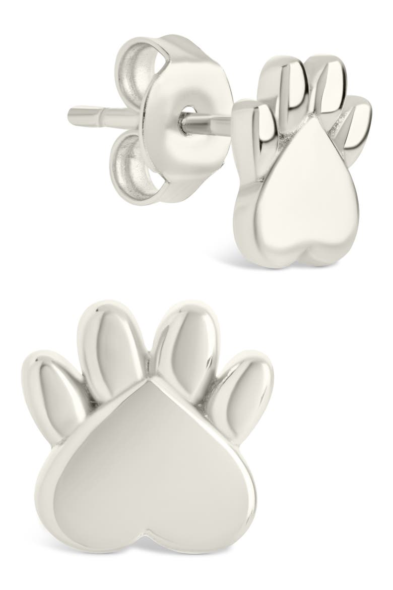 Paw Print Stud Earrings, Main, color, SILVER