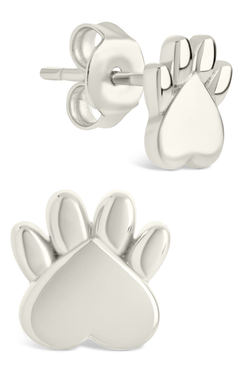 Sterling Forever Paw Print Stud Earrings, Main, color, Silver