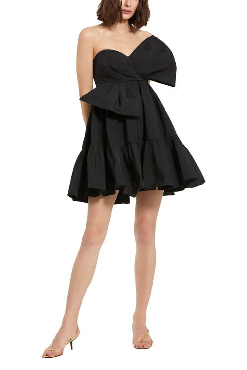 Mac Duggal Strapless Faille Twist Bow Mini Dress In Black
