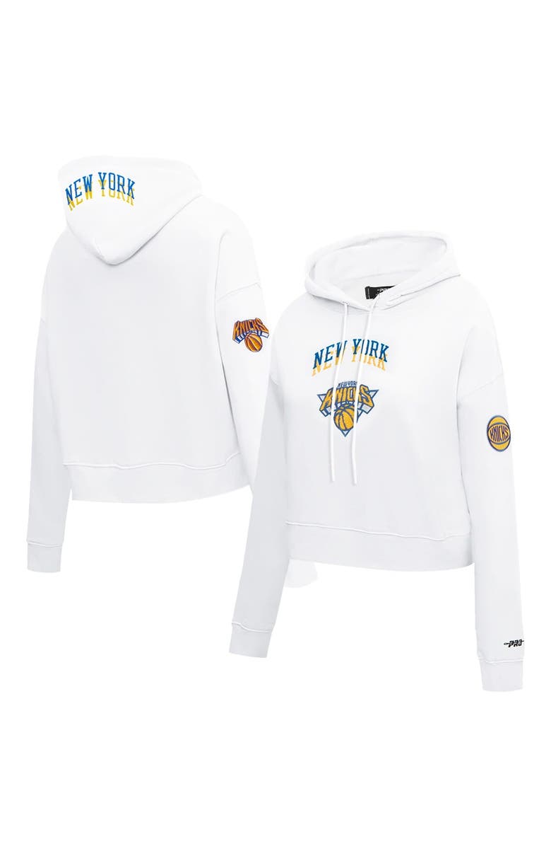PRO STANDARD Women's Pro Standard White New York Knicks 2024/25 City Edition Chenille Applique Cropped Pullover Hoodie, Main, color, 