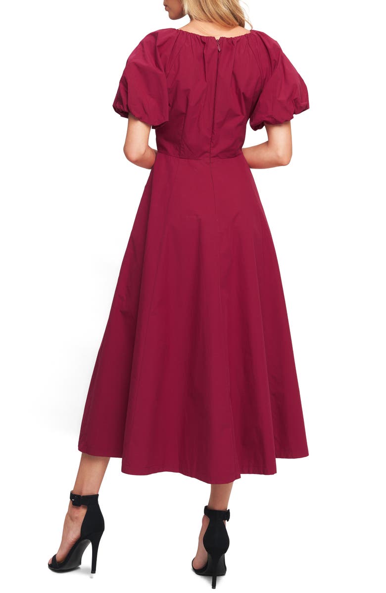 FLYING TOMATO Puff Sleeve A-Line Cotton Maxi Dress, Alternate, color, Burgundy