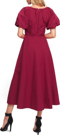 Puff Sleeve A-Line Cotton Maxi Dress