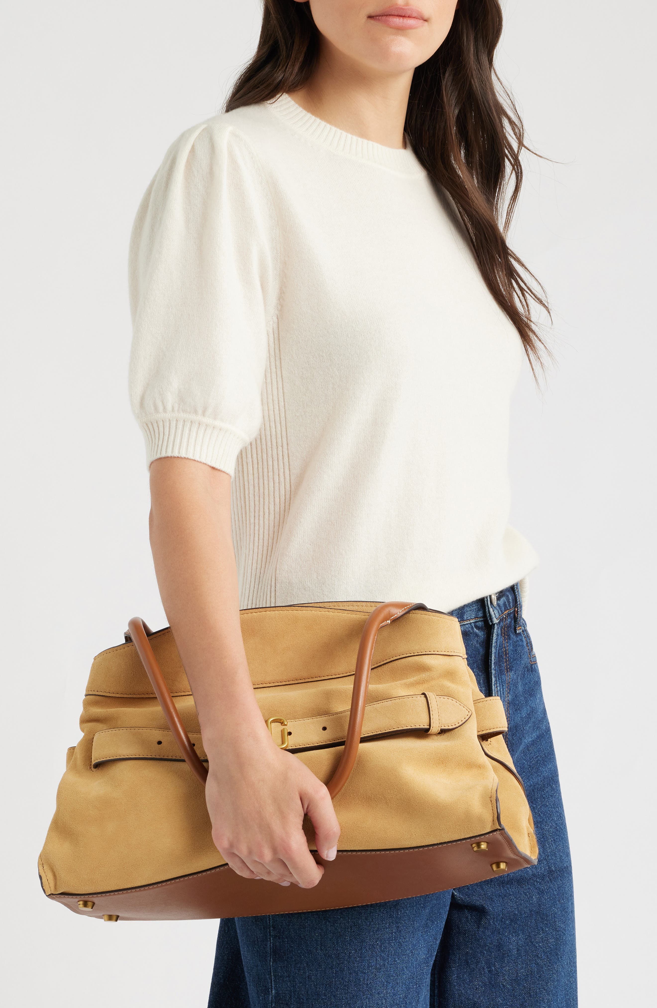 The Dakota Large Suede Satchel, Alternate, color, SAHARA
