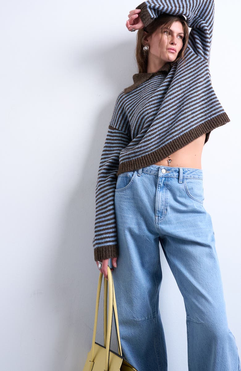 Topshop Stripe Polo Sweater, Alternate, color, Light Blue Multi