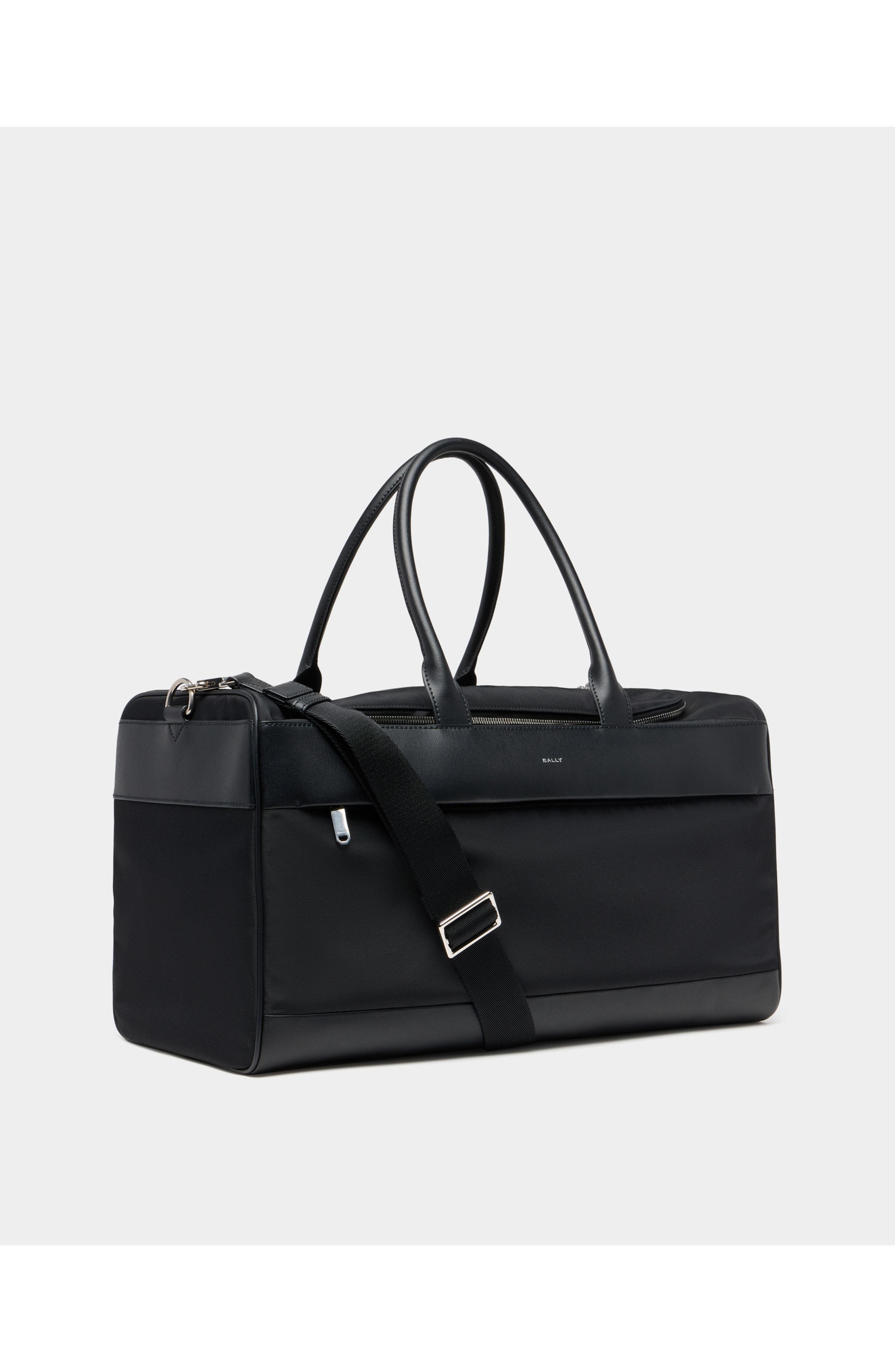 Bally Vogel Duffle Bag in Nylon and Recycled Leather, Alternate, color, Black
