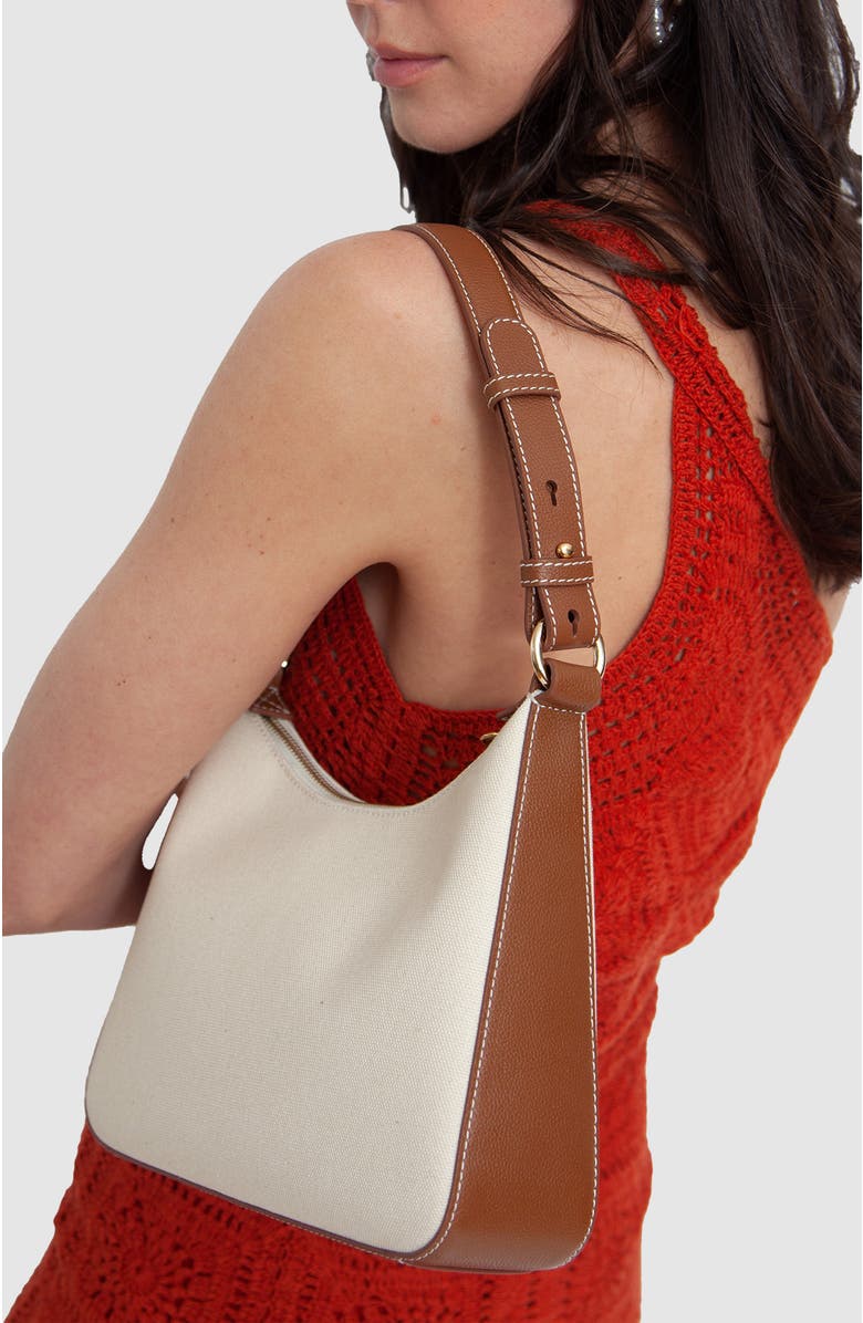 HYER GOODS Canvas and Upcycled Leather Medium Shoulder Bag, Alternate, color,