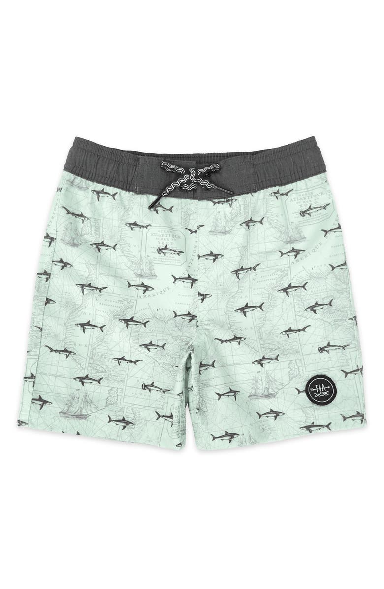 Feather 4 Arrow Kids' Classic Fish Print Board Shorts, Main, color, Saltwater