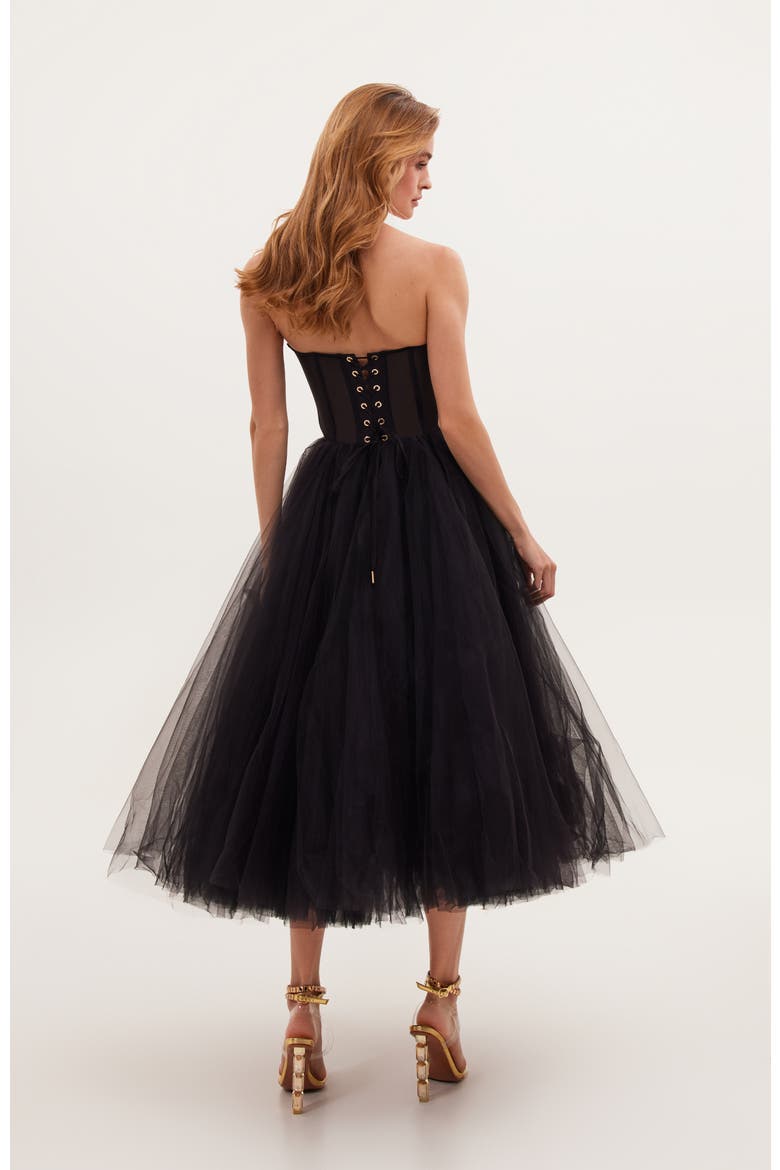 Strapless Puffy Tulle Midi Formal Occasion Dress in Black, Alternate, color, Black