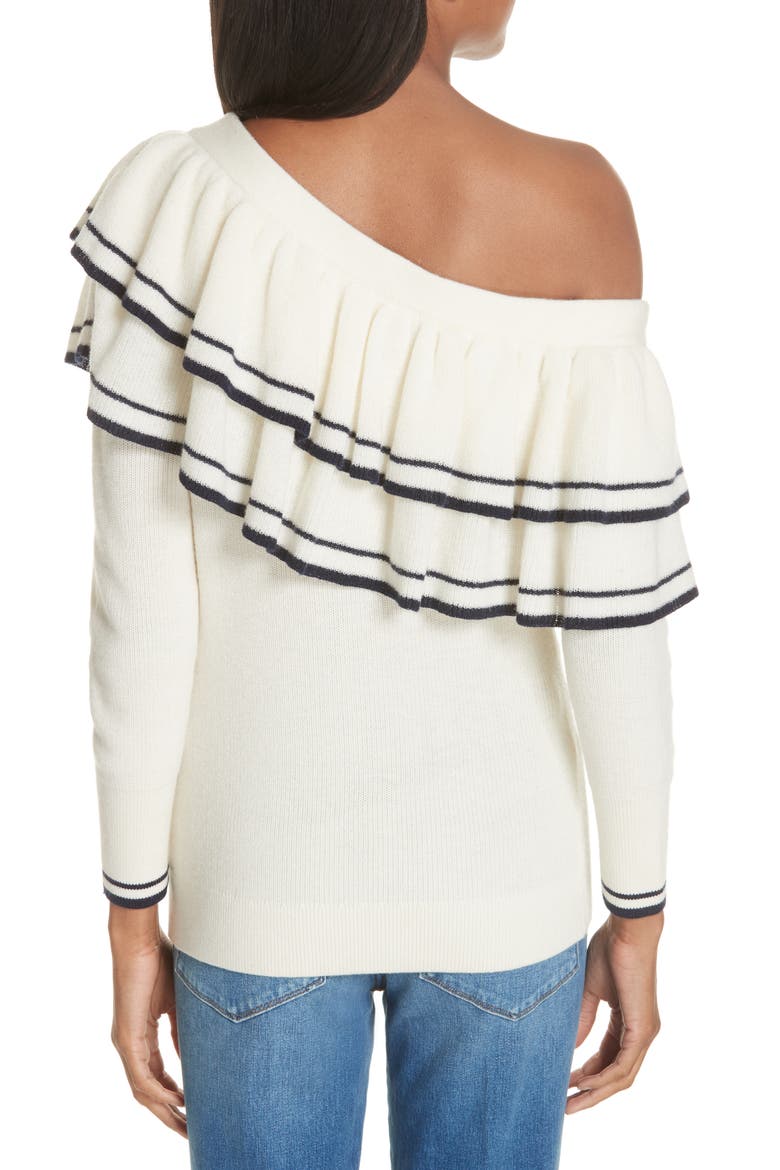 Ruffle One-Shoulder Wool Blend Sweater, Alternate, color, OFF WHITE MULTI