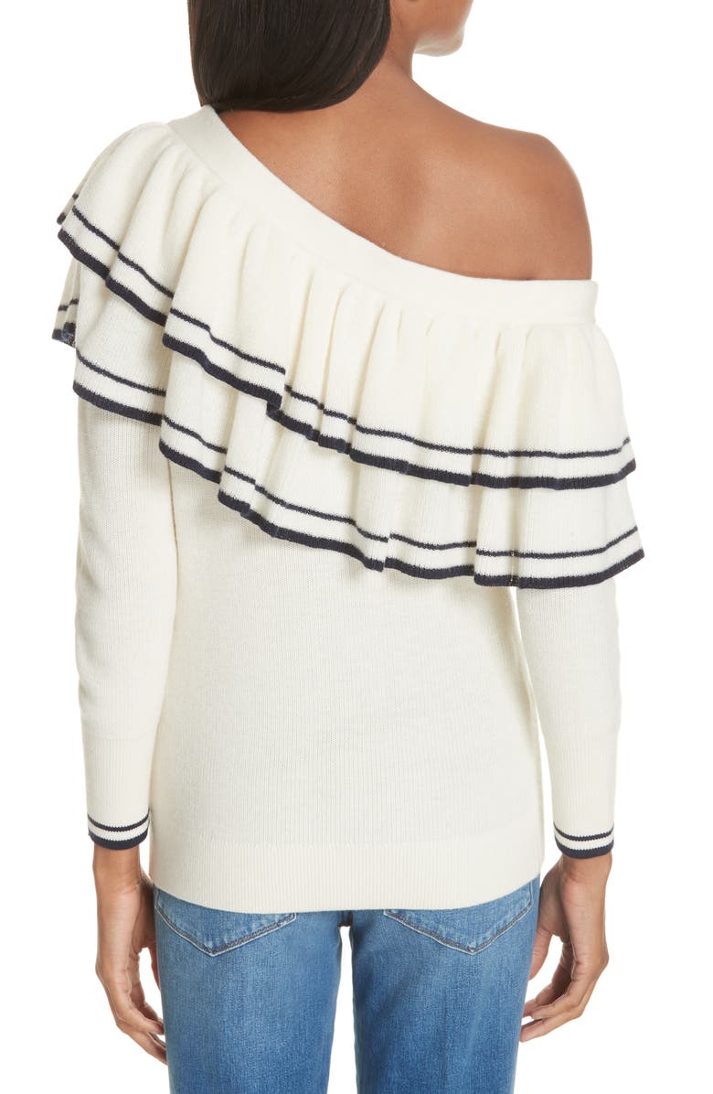 FRAME Ruffle One-Shoulder Wool Blend Sweater, Alternate, color,