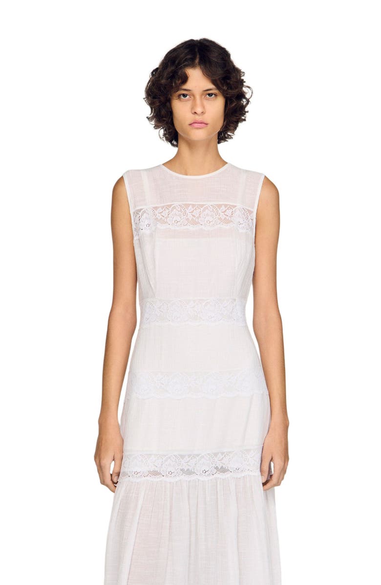 SANDRO Crepon maxi dress, Alternate, color, White