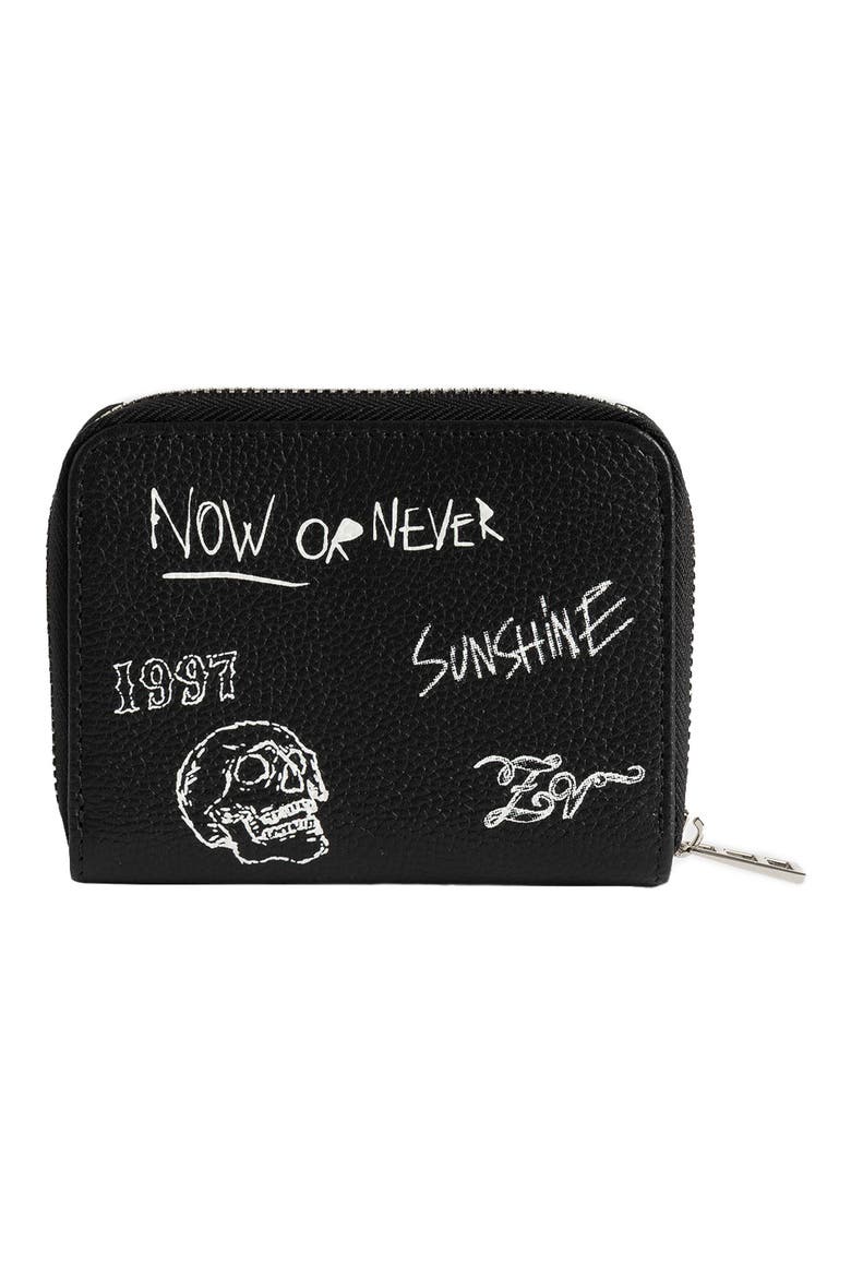 Mini ZV Arty Tag Leather Zip Around Wallet, Alternate, color, BLACK