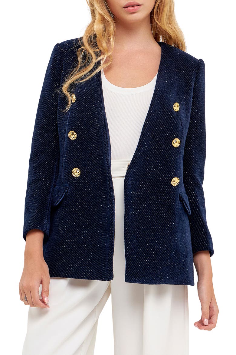 Texture Metallic Double Breasted Jacket, Main, color, NAVY