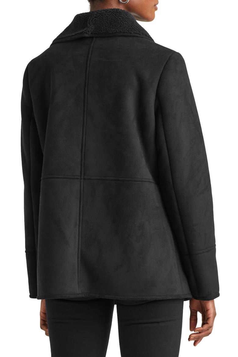 Double Breasted Faux Shearling Coat, Alternate, color, BLACK