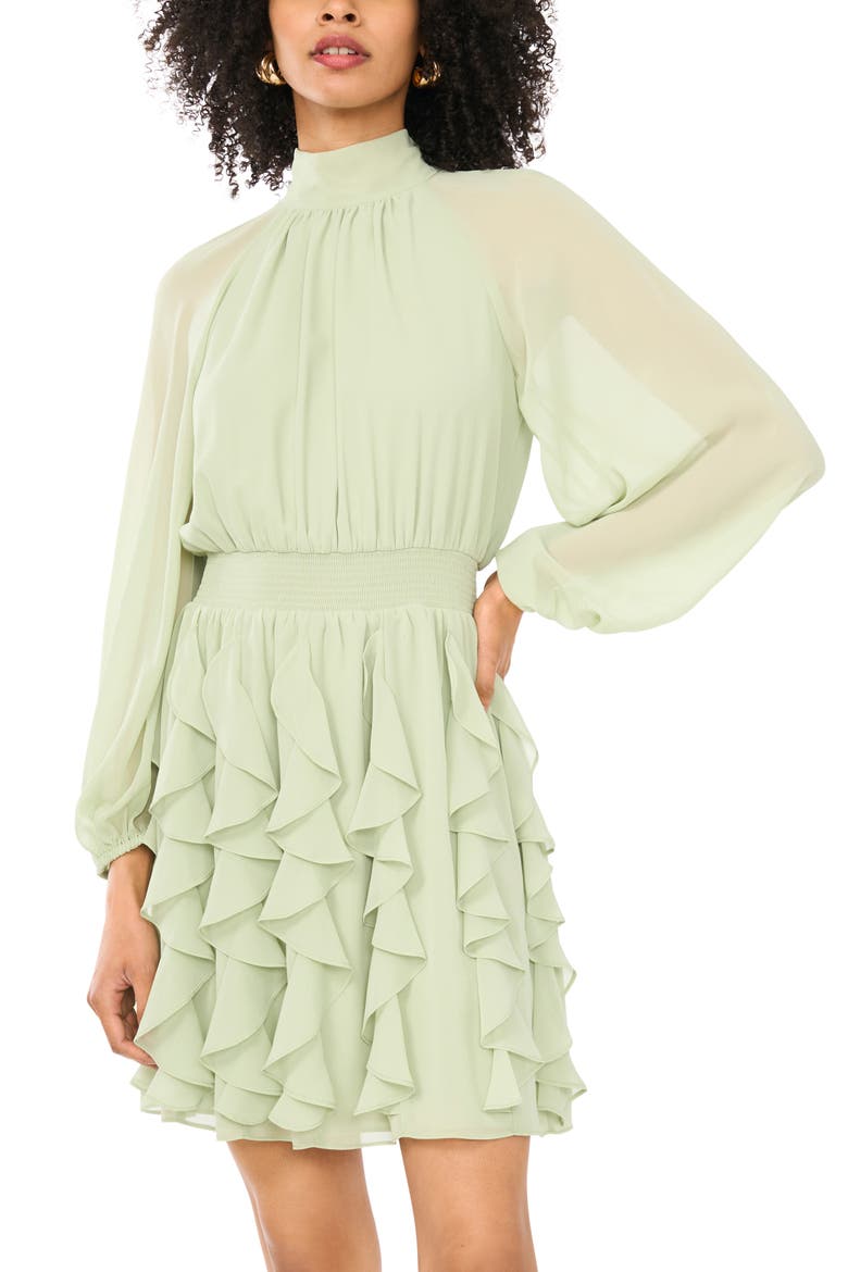 Corkscrew Ruffle Long Sleeve MInidress, Alternate, color, RESEDA