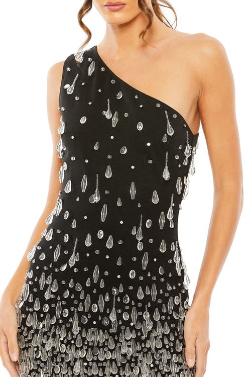 Mac Duggal One Shoulder Crystal Drop Dress In Black