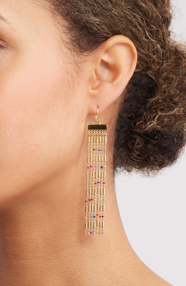 Nordstrom Enamel Dot Ball Chain Fringe Earrings, Alternate, color, Multi- Gold