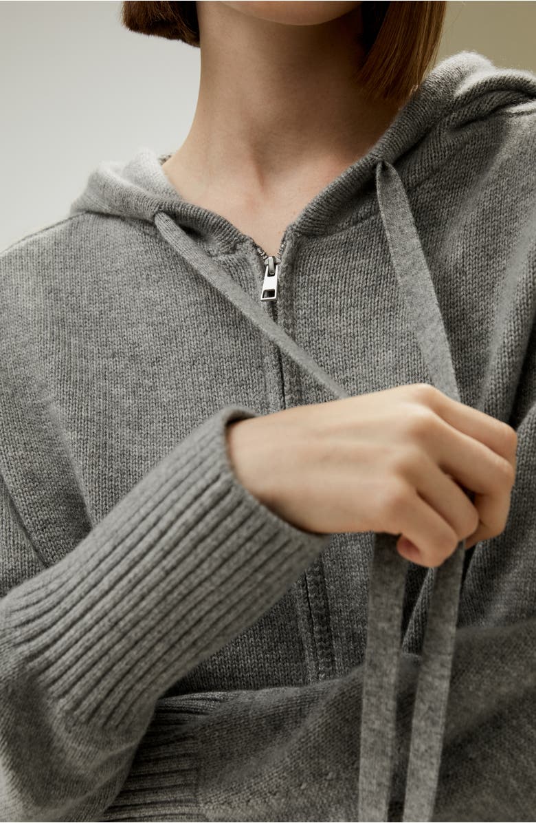 Lilysilk Short Zip-Up Wool Cashmere Hoodie, Alternate, color, Light Gray