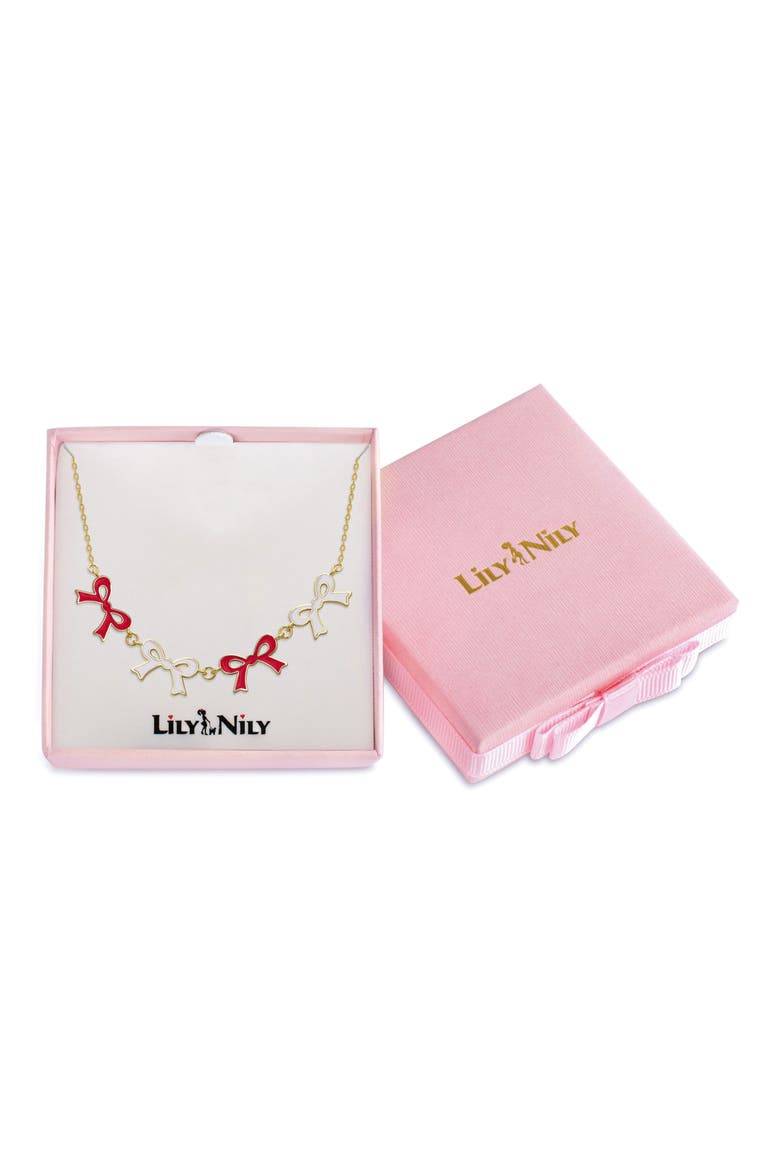 Kids' Flat Bow Link Necklace, Alternate, color, RED/ WHITE