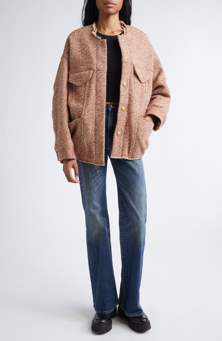 R13 Lacey Trucker Jacket, Alternate, color, Red / Cream