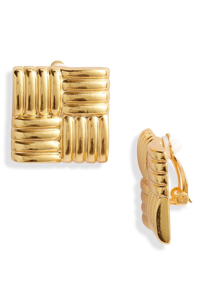 Tufted Square Earrings, Main, color, GOLD