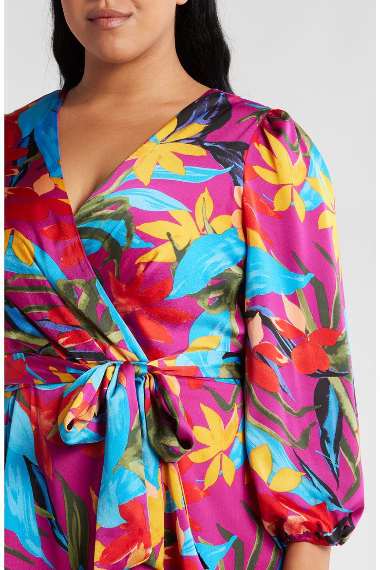 Floral Satin Faux Wrap Dress, Alternate, color, WILD BERRY MULTI