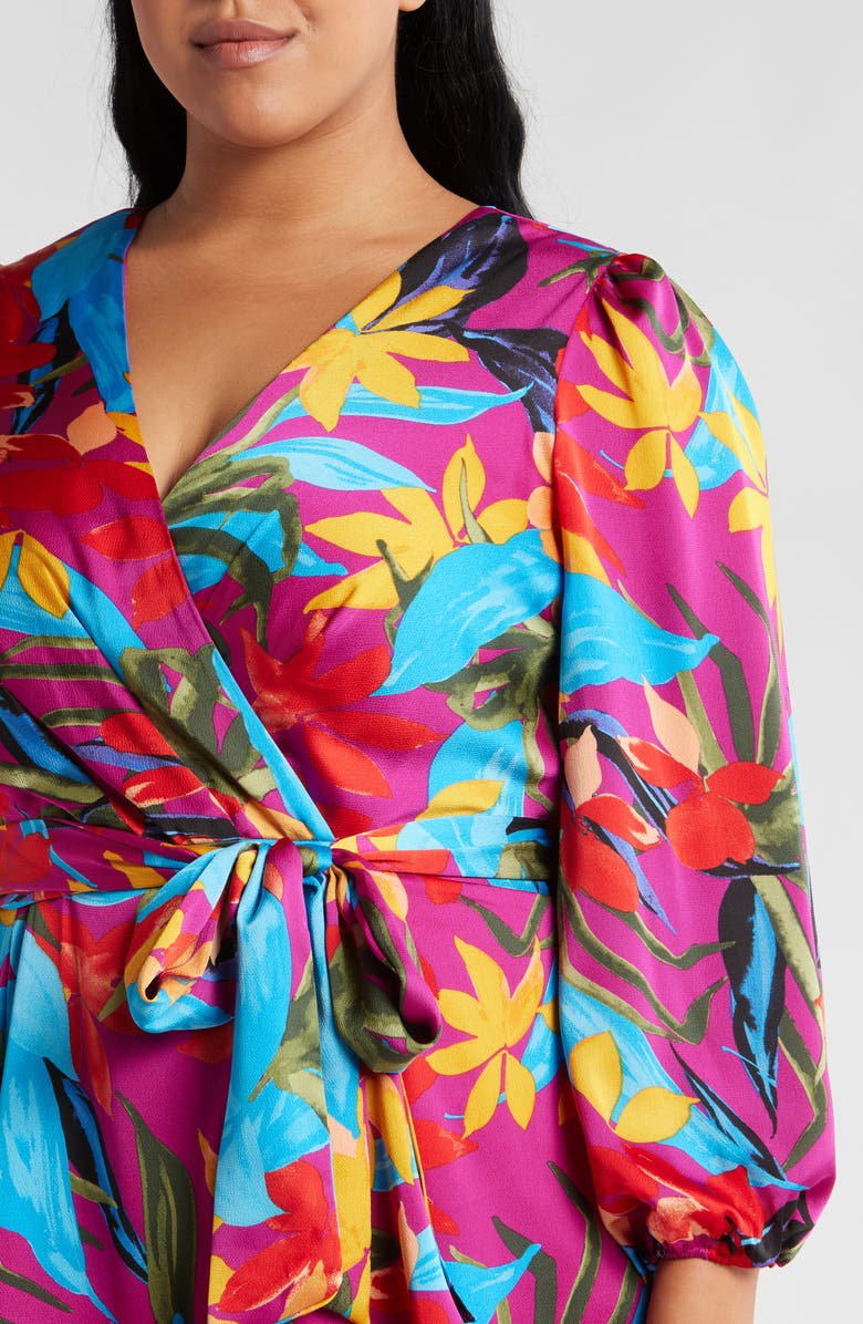 Tahari ASL Floral Satin Faux Wrap Dress, Alternate, color, 