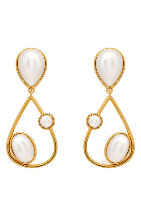 Faux Pearl Clip-On Drop Earrings