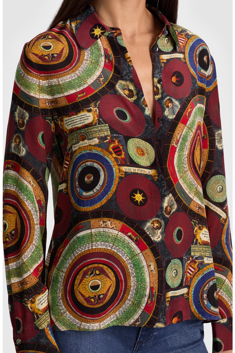 Willa Silk Button-Up Shirt, Alternate, color, HANDS OF TIME