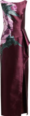 Kay Unger Luciana Placed Floral Column Gown