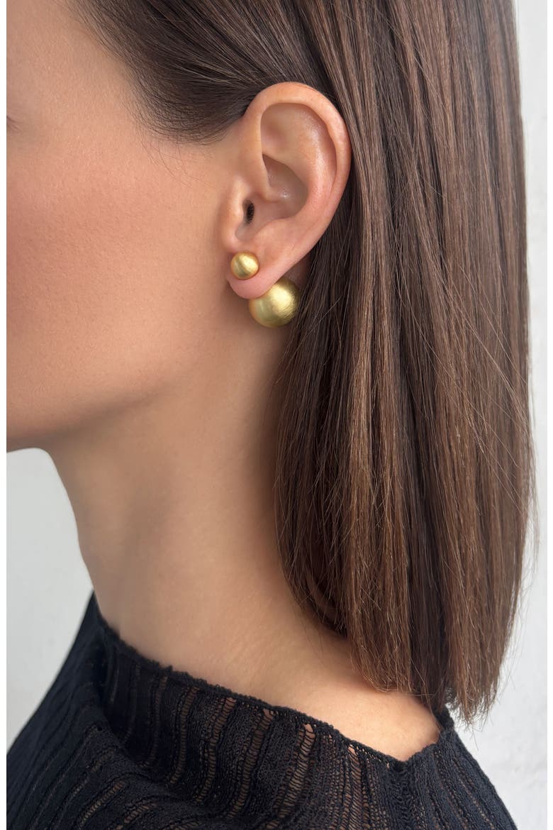 Matte Finish Ball Front/Back Earrings, Alternate, color, GOLD